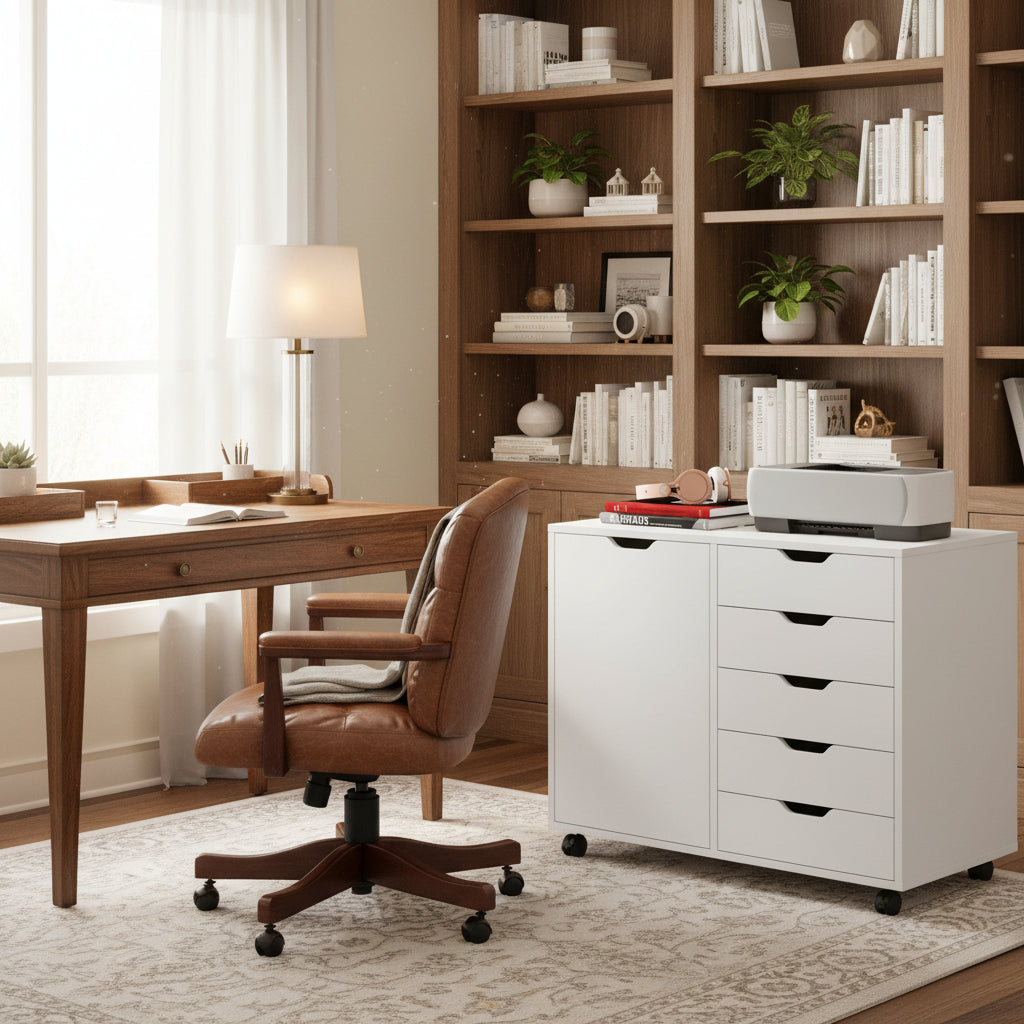 Orvaliadecor Wood Storage Cabinet with 5 Drawers