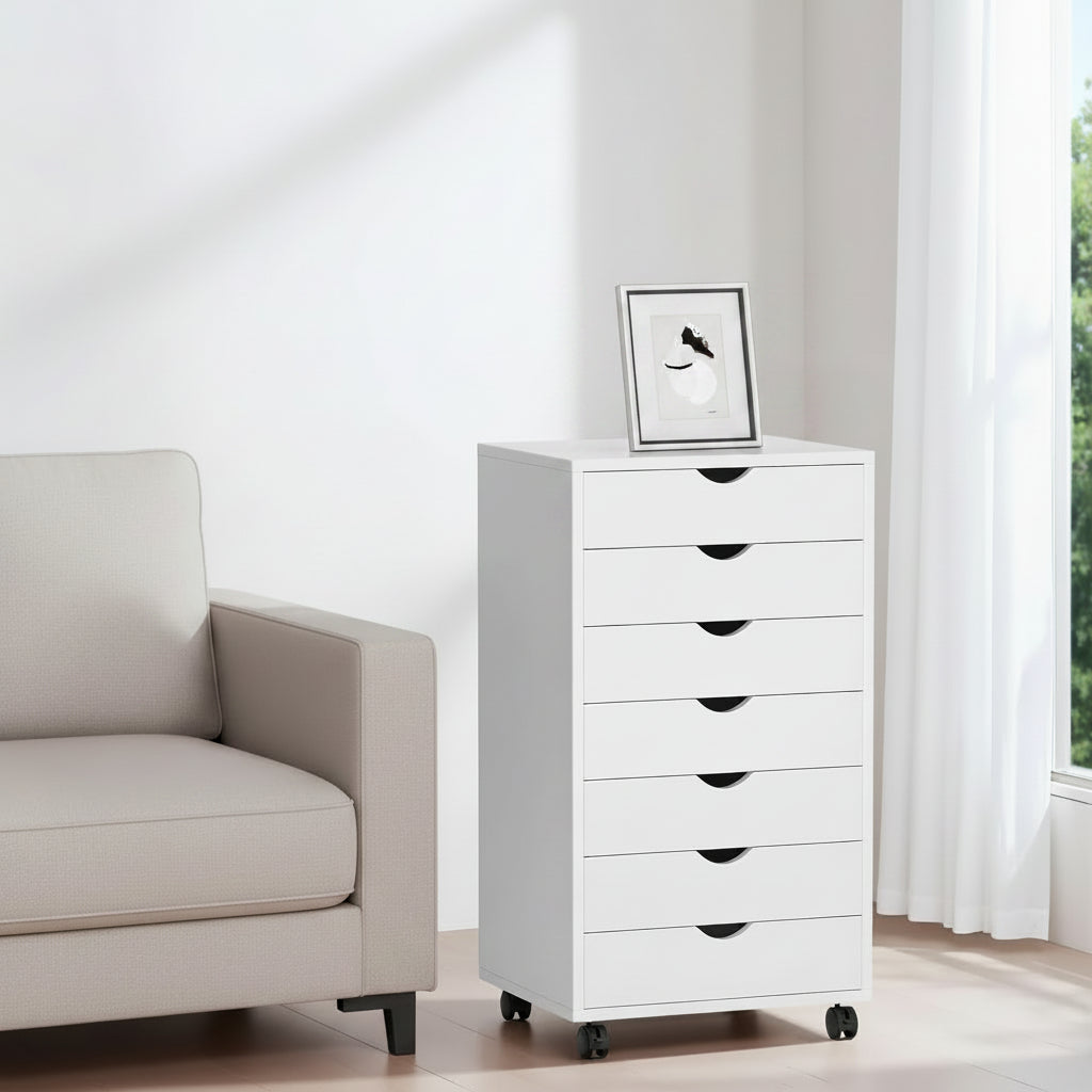 7 Drawer Chest, Storage Cabinet Dressers with Wheels, Dressers Storage Cabinets, Dresser Mobile Cabinet with Wheels, Room Organizer, Small Drawers Wood Organization Furniture for Office, Home