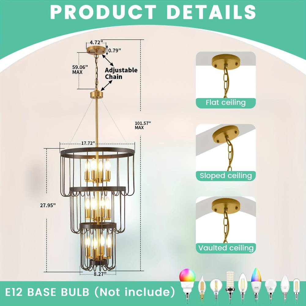 12-Light Farmhouse Staircase Chandelier  Seus Lighting