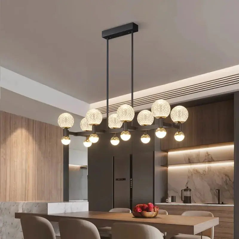 Modern Black Linear Dining Room Chandelier 12/16 Lights  Seus Lighting