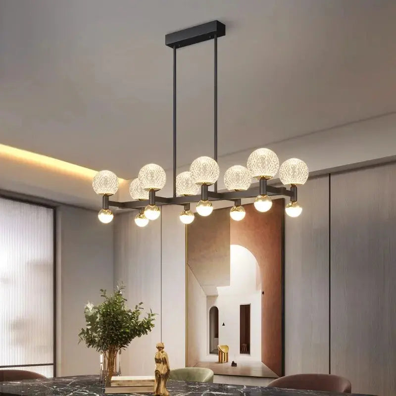 Modern Black Linear Dining Room Chandelier 12/16 Lights  Seus Lighting