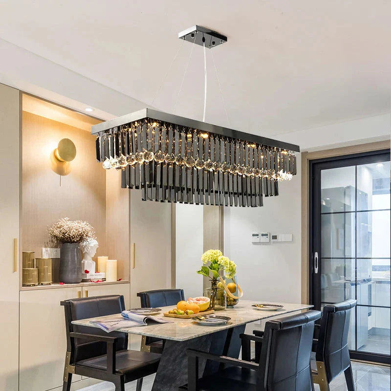 3 Tier Contemporary Rectangular Crystal Chandelier - Chandeliers