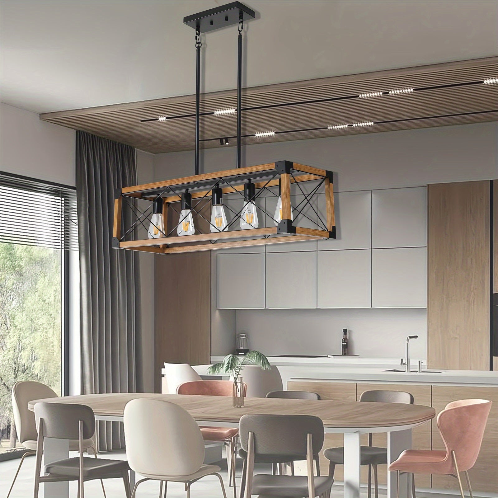 5-Light Farmhouse Rectangular Chandelier  Seus Lighting
