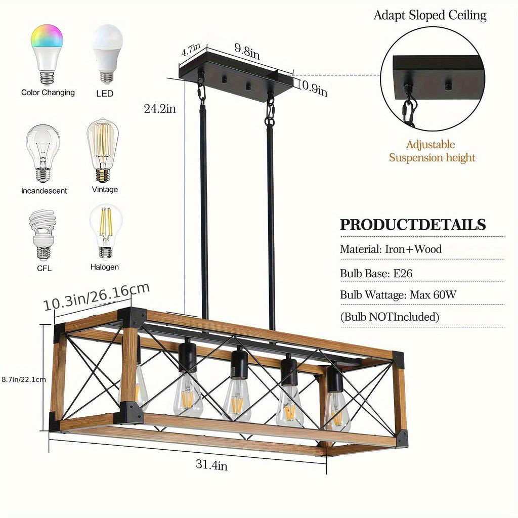 5-Light Farmhouse Rectangular Chandelier  Seus Lighting