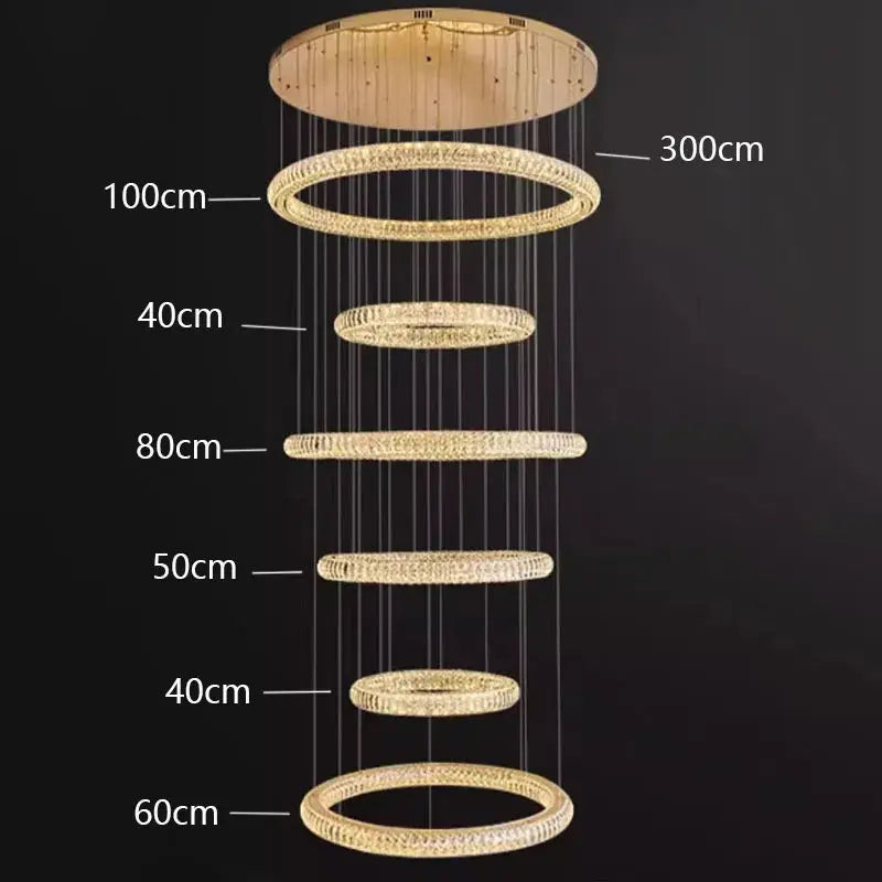 6 Ring Crystal Modern Stairway Lighting - Led Chandeliers