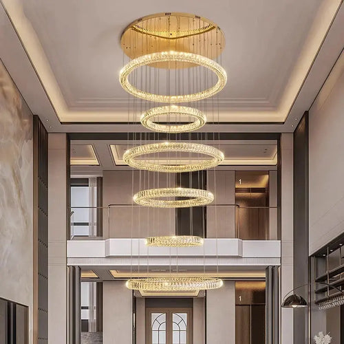 6 Crystal Ring Modern Stairway Lighting  Seus Lighting