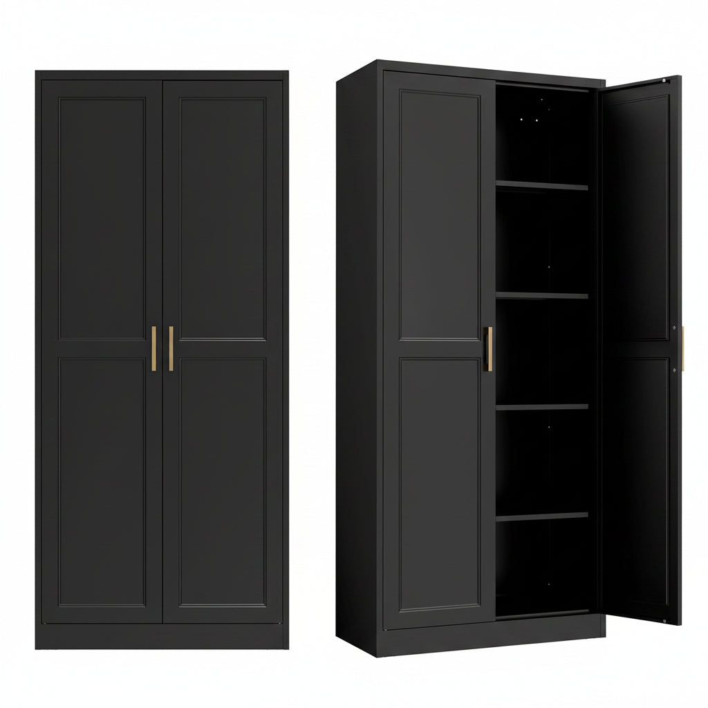 Kitchen Pantry Cabinet,71”Black Metal Pantry Storage Cabinet with Doors and 4 Adjustable Shelves,Kitchen Cabinet with 2 Gold Handles,Tall Cabinet for Livingroom,Pantry, Bathroom