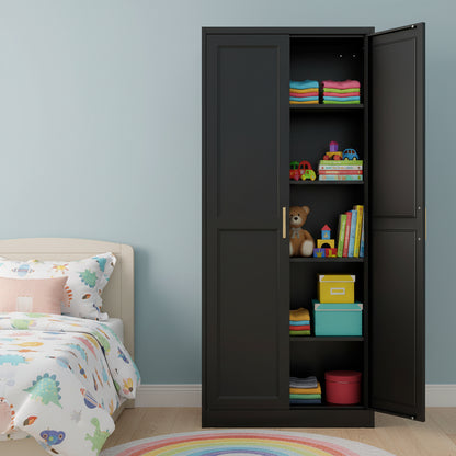 Kitchen Pantry Cabinet,71”Black Metal Pantry Storage Cabinet with Doors and 4 Adjustable Shelves,Kitchen Cabinet with 2 Gold Handles,Tall Cabinet for Livingroom,Pantry, Bathroom