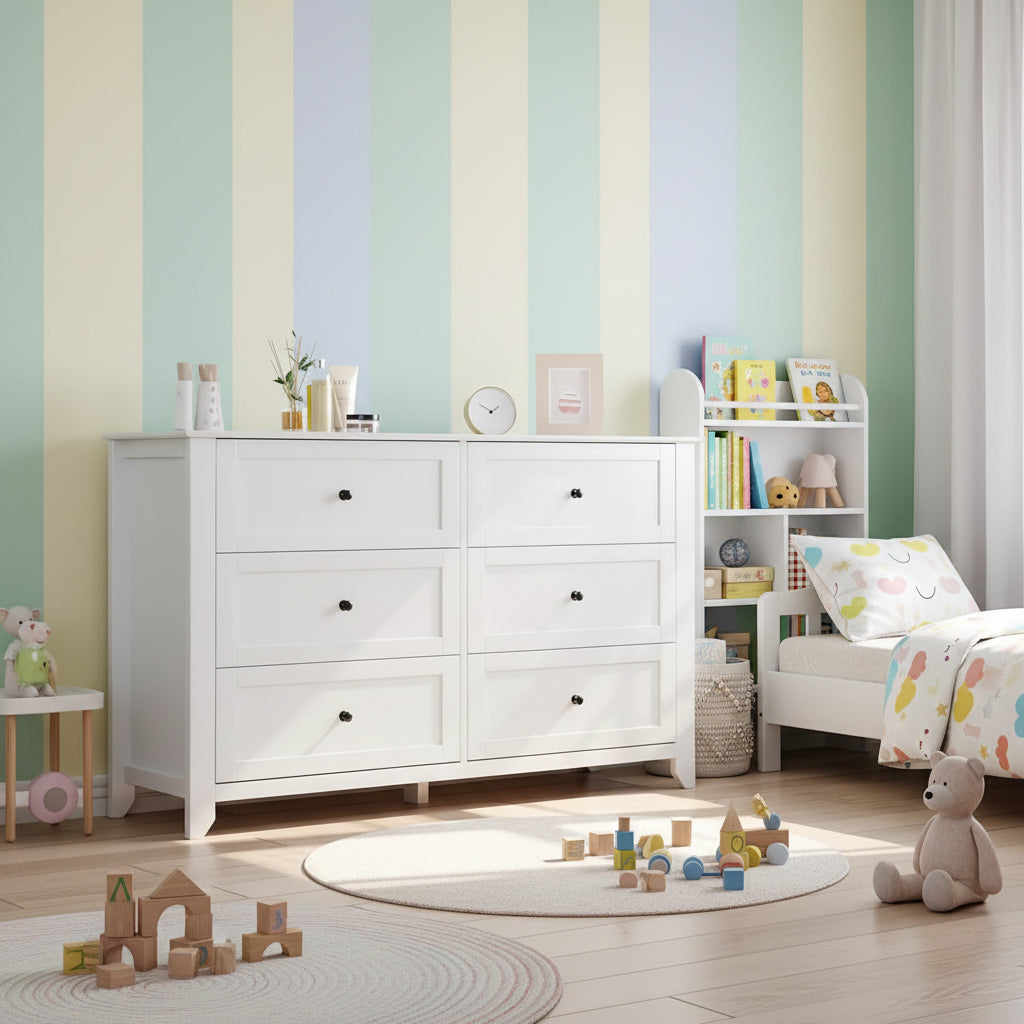 6 Chest of Drawer Dresser, Modern Wood Organizer Storage Cabinet with Drawers for Bedroom, Living Room, Entryway