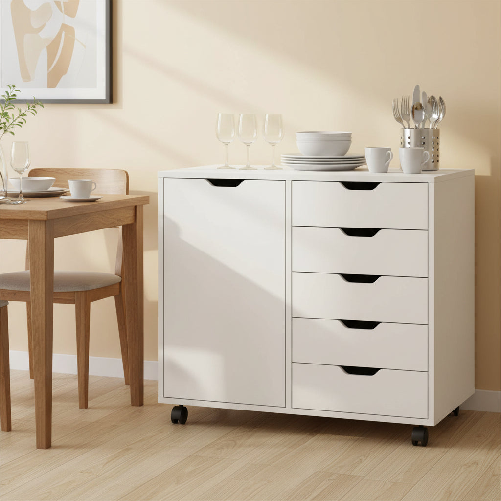 Orvaliadecor Wood Storage Cabinet with 5 Drawers