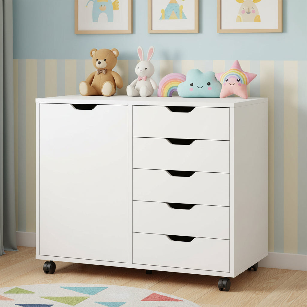 Orvaliadecor Wood Storage Cabinet with 5 Drawers