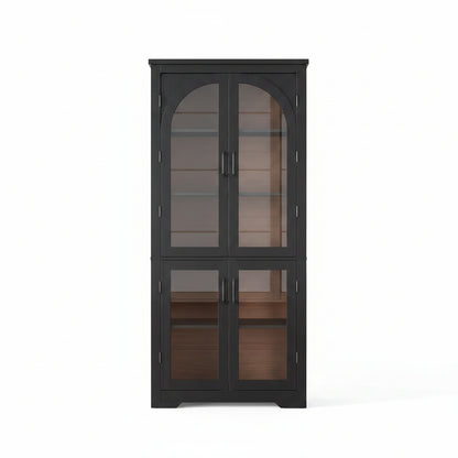 70" Tall Kitchen Pantry Cabinet - Modern Display Cabinet with 4 Arched Glass Doors and Adjustable Shelves, Versatile Cupboard Organizers for Kitchen, Dining Room, Living Room, Bathroom