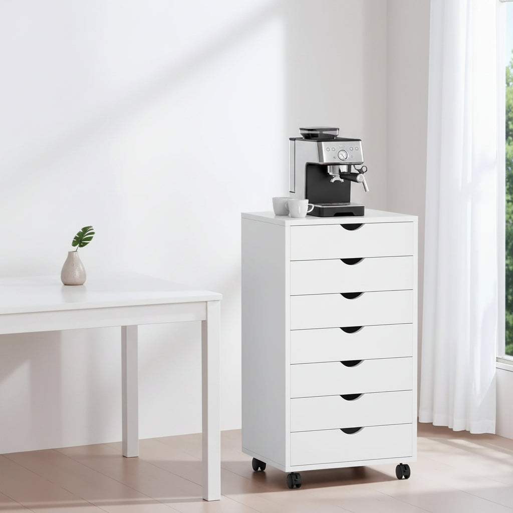 7 Drawer Chest, Storage Cabinet Dressers with Wheels, Dressers Storage Cabinets, Dresser Mobile Cabinet with Wheels, Room Organizer, Small Drawers Wood Organization Furniture for Office, Home