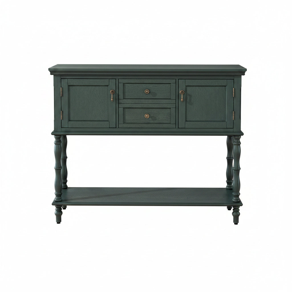Console Table with 2 Drawers, Retro Entryway Table with 2 Door Cabinets and Open Storage Shelf, Narrow Long Behind Couch Sofa Table for Living Room, Foyer, Hallway