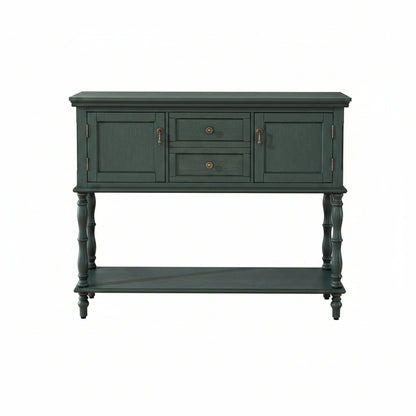 Console Table with 2 Drawers, Retro Entryway Table with 2 Door Cabinets and Open Storage Shelf, Narrow Long Behind Couch Sofa Table for Living Room, Foyer, Hallway