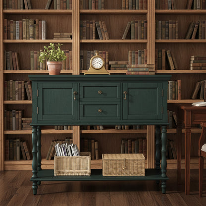 Console Table with 2 Drawers, Retro Entryway Table with 2 Door Cabinets and Open Storage Shelf, Narrow Long Behind Couch Sofa Table for Living Room, Foyer, Hallway