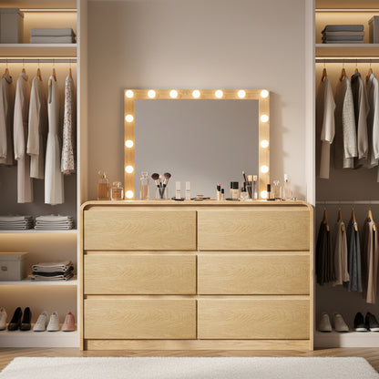 6 Drawer Dresser for Bedroom, Natural Modern Wood Chest of Drawers & Closet Organizer, Cabinet with Fluted Panel for Bedroom, Living Room, Hallway