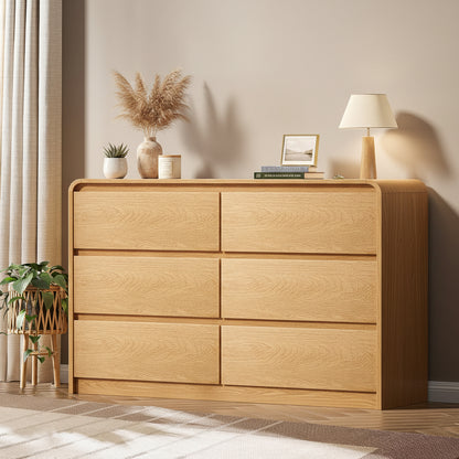 6 Drawer Dresser for Bedroom, Natural Modern Wood Chest of Drawers & Closet Organizer, Cabinet with Fluted Panel for Bedroom, Living Room, Hallway