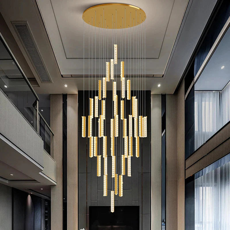 Aten Crystal Staircase Chandelier Olive-60-Remote-Dimmable Seus Lighting