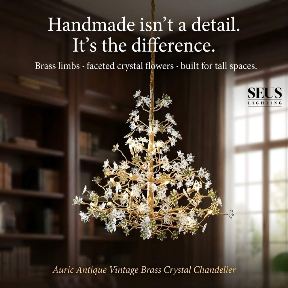 Auric Antique Vintage Brass Crystal Chandelier  Seus Lighting