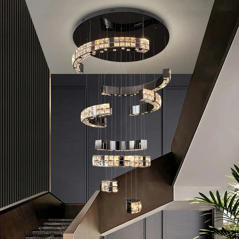 Aysha Black Crystal High Ceiling Entryway Light Fixture  Seus Lighting