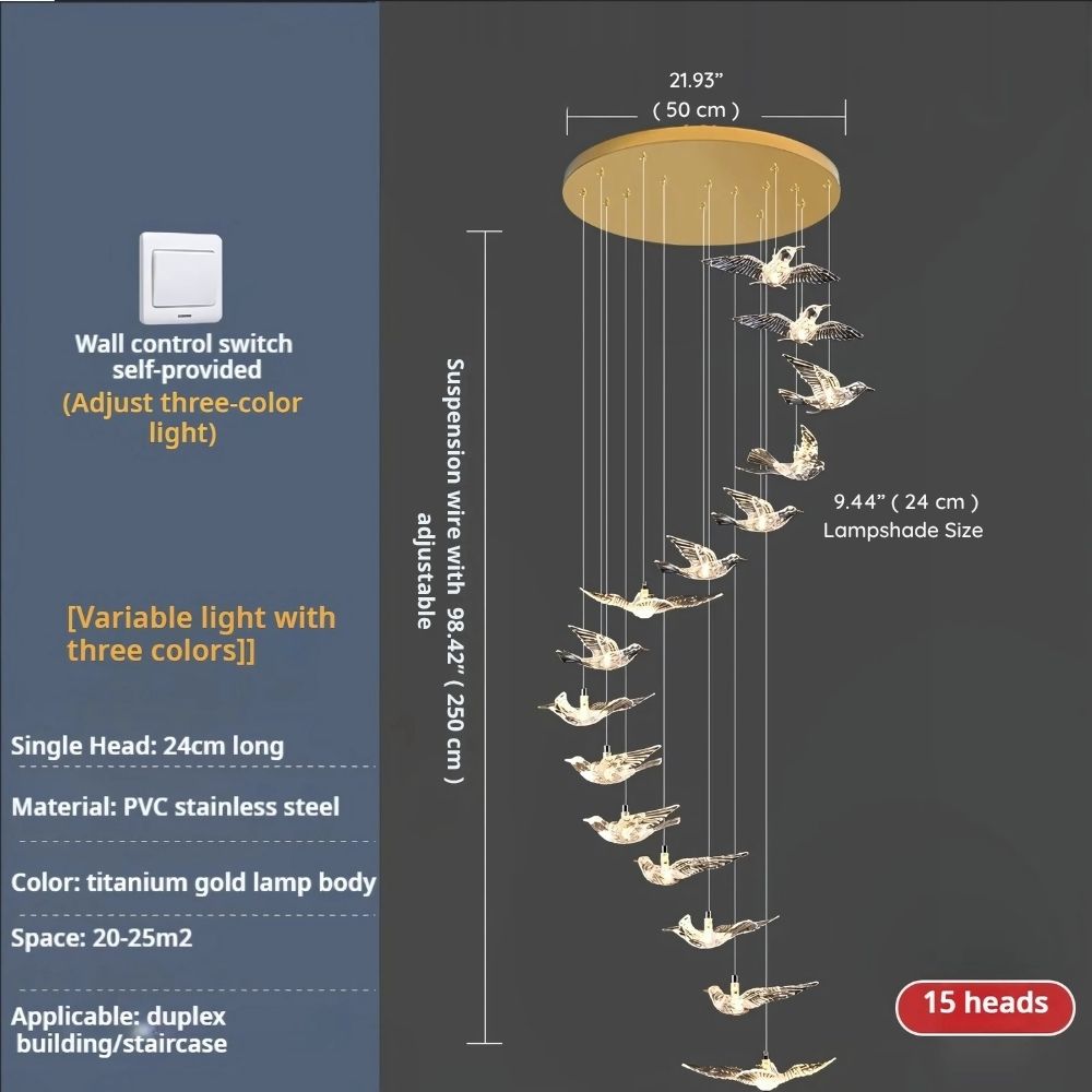 Bird Spiral Long Led Chandelier for Staircase and Foyer  Seus Lighting