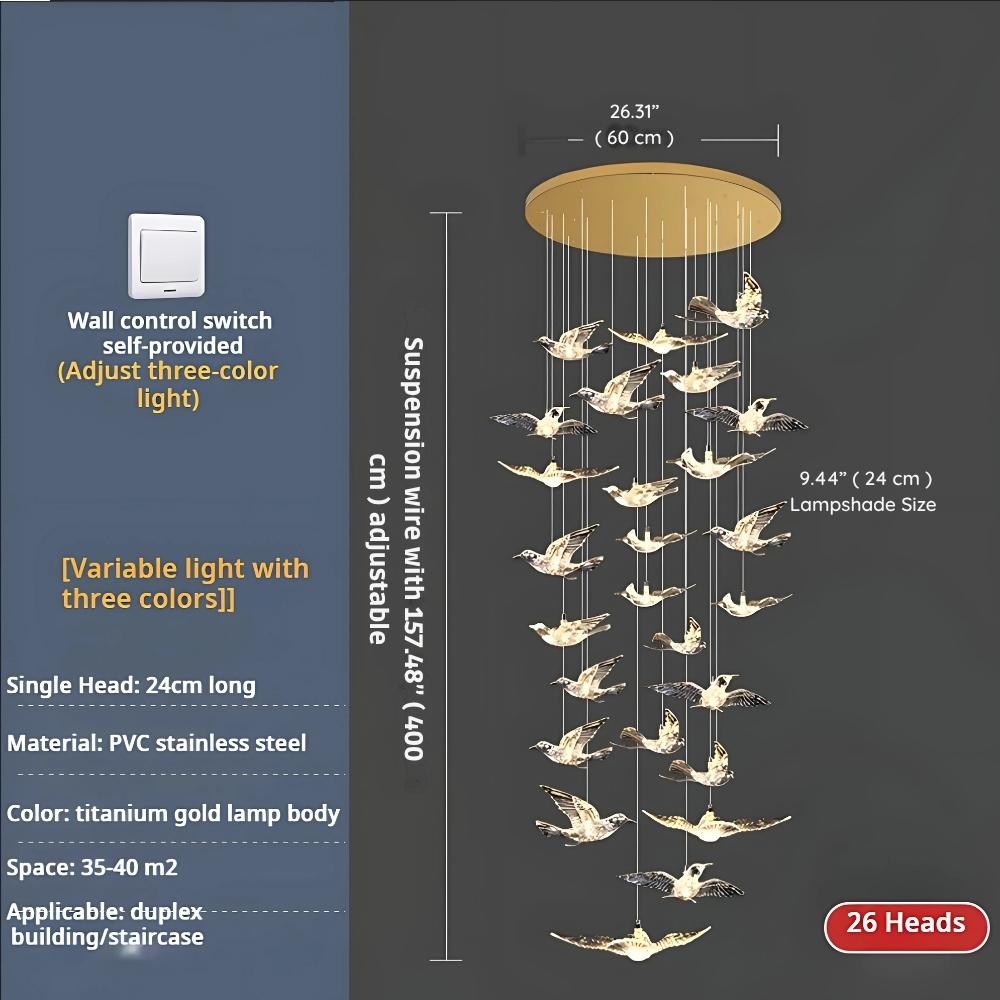 Bird Spiral Long Led Chandelier for Staircase and Foyer  Seus Lighting