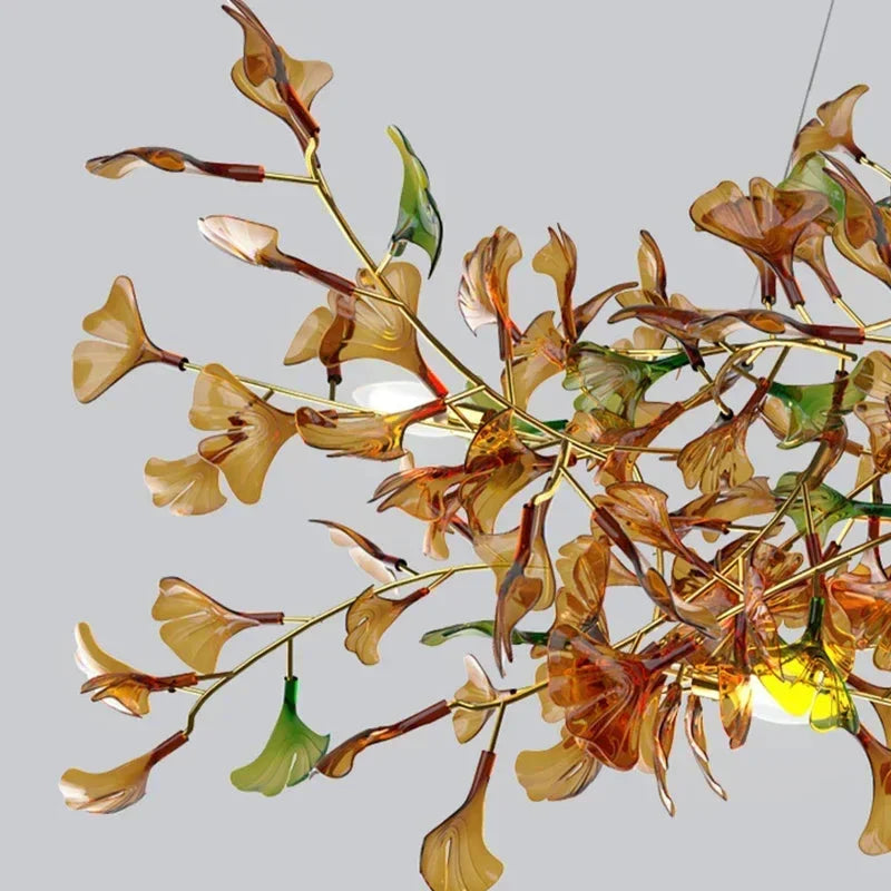 Calla Ginko Leaf Linear Chandelier  Seus Lighting