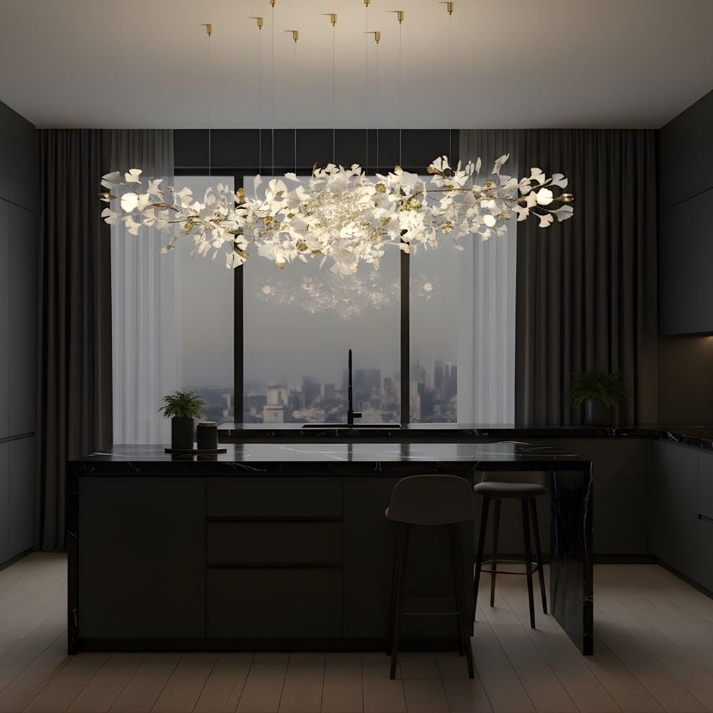 Calla Ginko Leaf Linear Chandelier  Seus Lighting