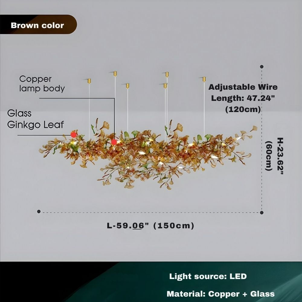 Calla Ginko Leaf Linear Chandelier  Seus Lighting
