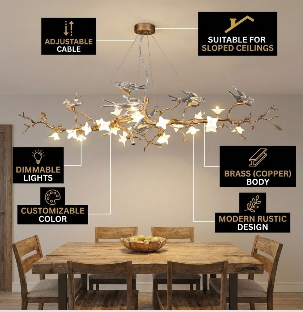 Calyx Bird Branch Chandelier for Dining Room  Seus Lighting