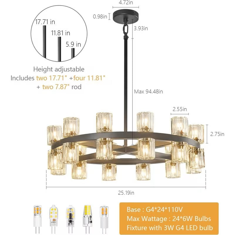 Circular Pendant Light with Crystal Glass Shades  Seus Lighting