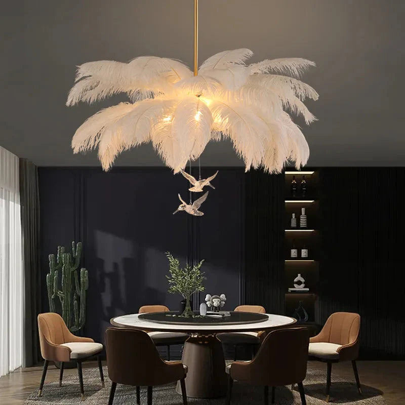 Divas Modern White Ostrich Feather Chandelier  Seus Lighting