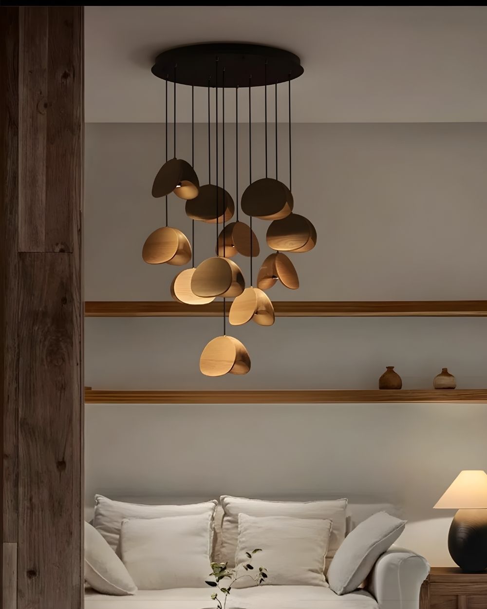 Elor Contemporary Wood Multi Light Pendant  Seus Lighting