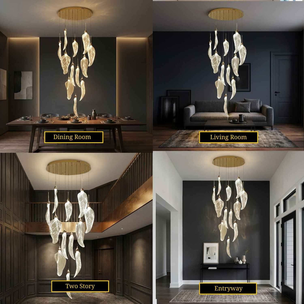 Elyorn Leaves Design High Ceiling Foyer Chandelier  Seus Lighting