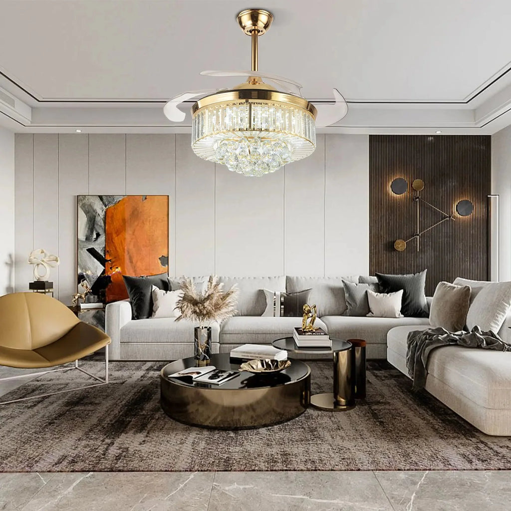 Feriya 42" Crystal Fandelier Ceiling Fan - Gold&Silver  Seus Lighting
