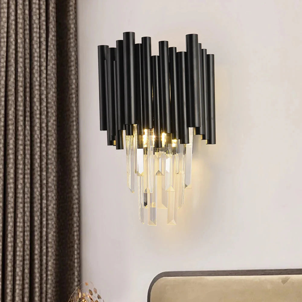Fin Black Modern Crystal Wall Light  Seus Lighting