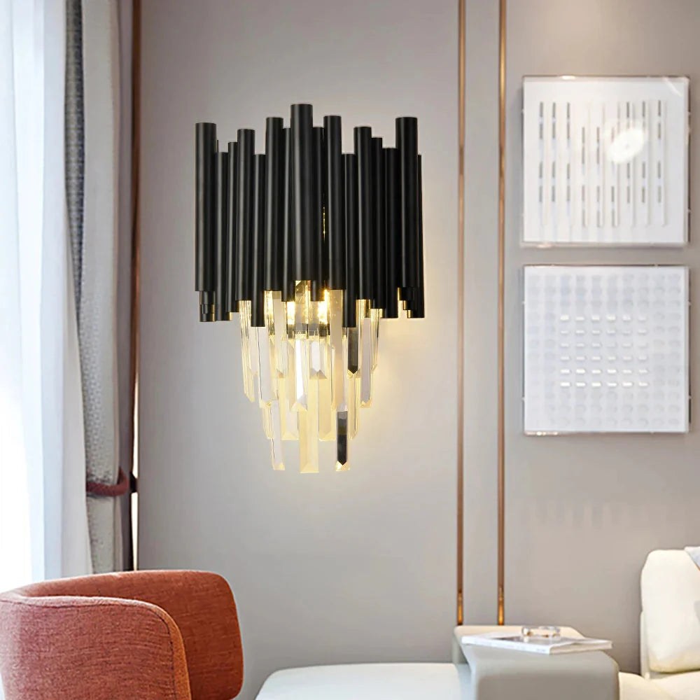 Fin Black Modern Crystal Wall Light  Seus Lighting