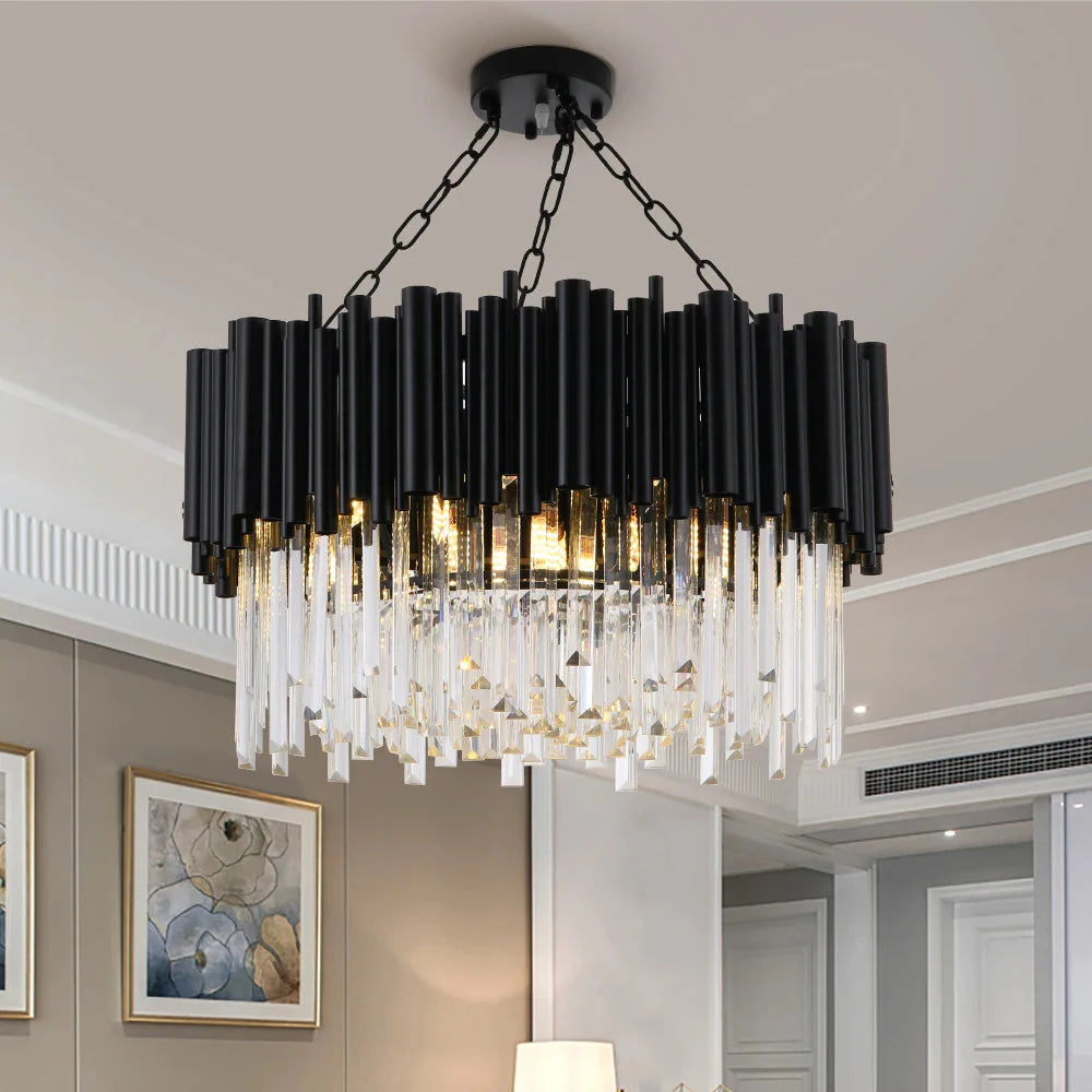 Finn Modern Black Crystal Chandelier for Living Room  Seus Lighting