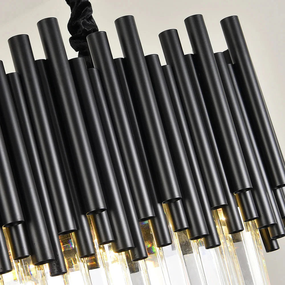 Finn Modern Black Linear Crystal Chandelier Dining Room  Seus Lighting