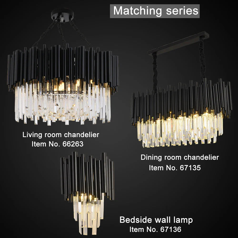 Finn Modern Black Linear Crystal Chandelier Dining Room  Seus Lighting