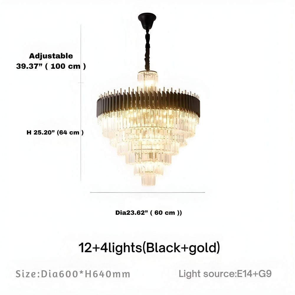 Fyu Modern Large Black and Gold Glass Chandelier  Seus Lighting