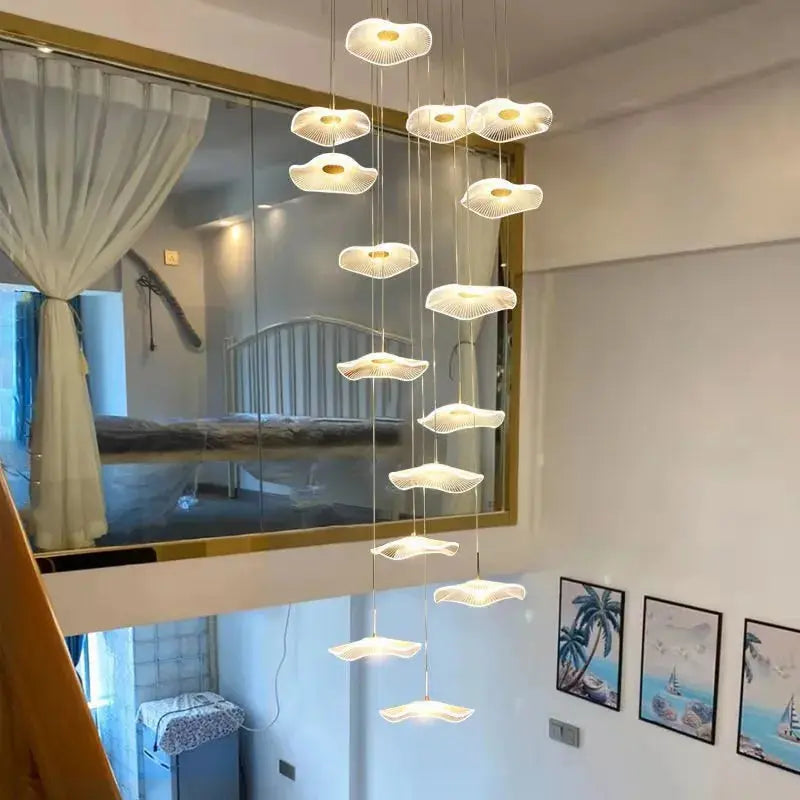 Gold Acrylic Flower Led Chandelier For Stairwell Staircase - Chandeliers