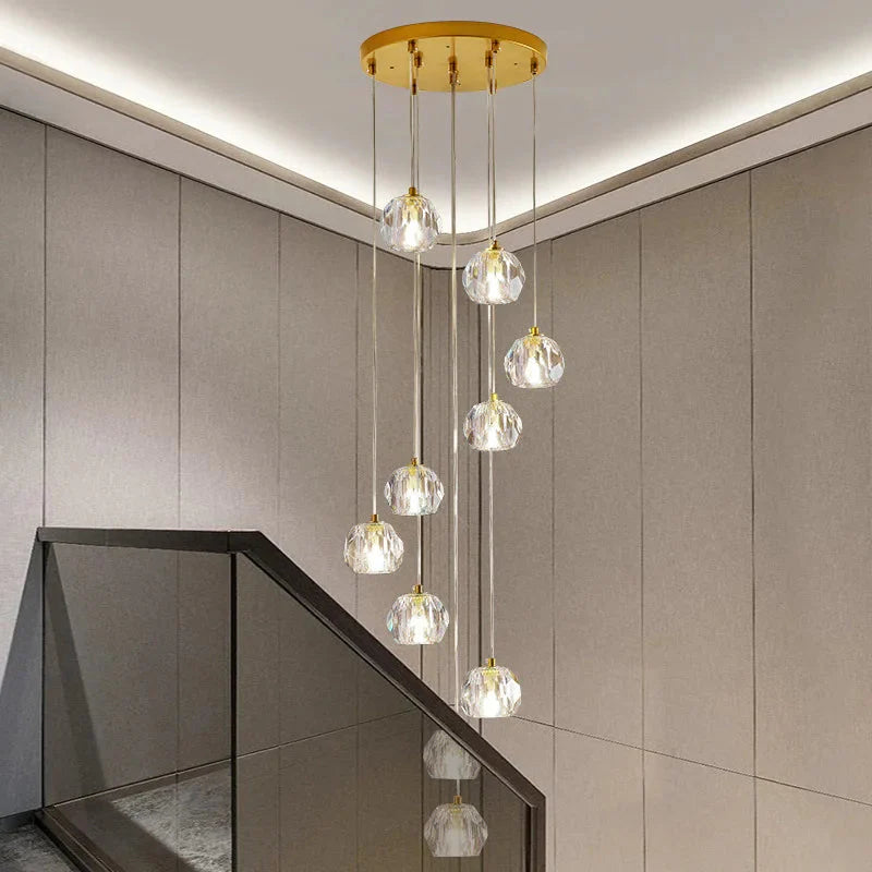 Gold Crystal Ball Chandelier for High Ceiling & Staircase  Seus Lighting
