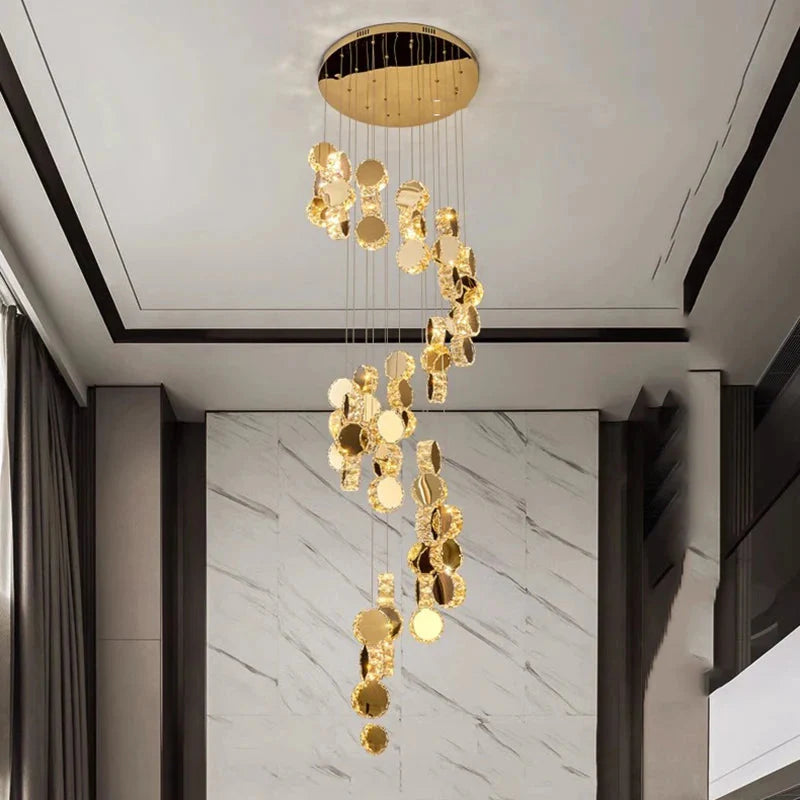 Gold Dimmable High Ceiling Crystal Chandelier  Seus Lighting