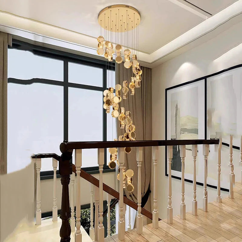 Gold Dimmable High Ceiling Crystal Chandelier  Seus Lighting