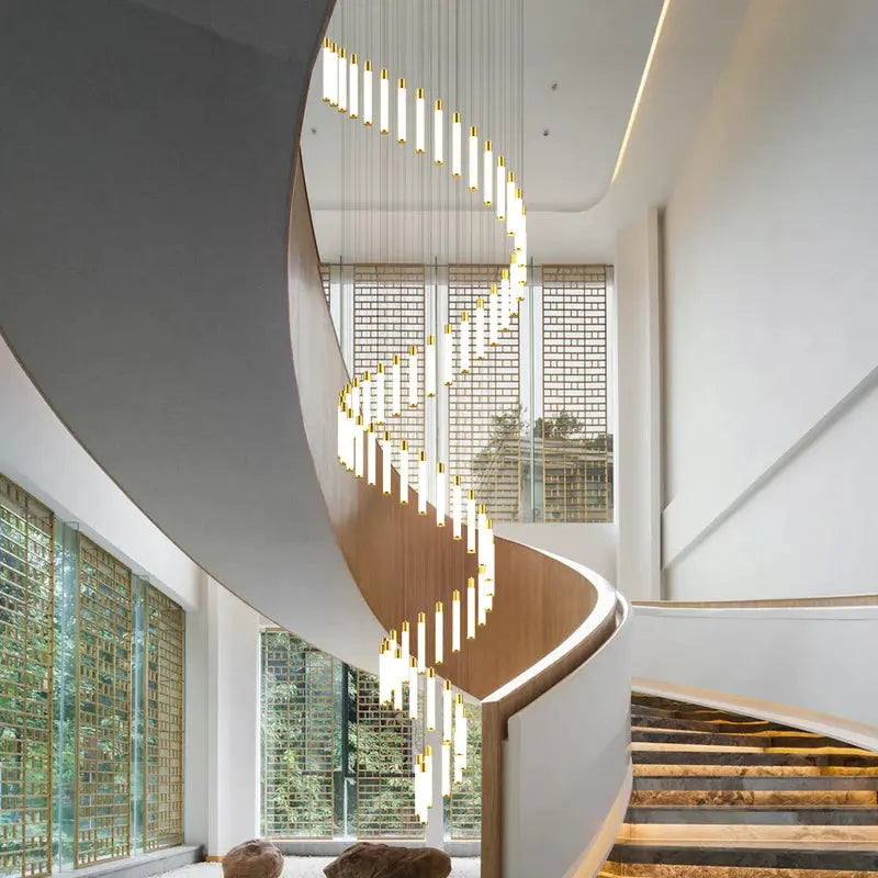 Black/Gold Long Hanging Led Chandelier for Stairwell  Seus Lighting