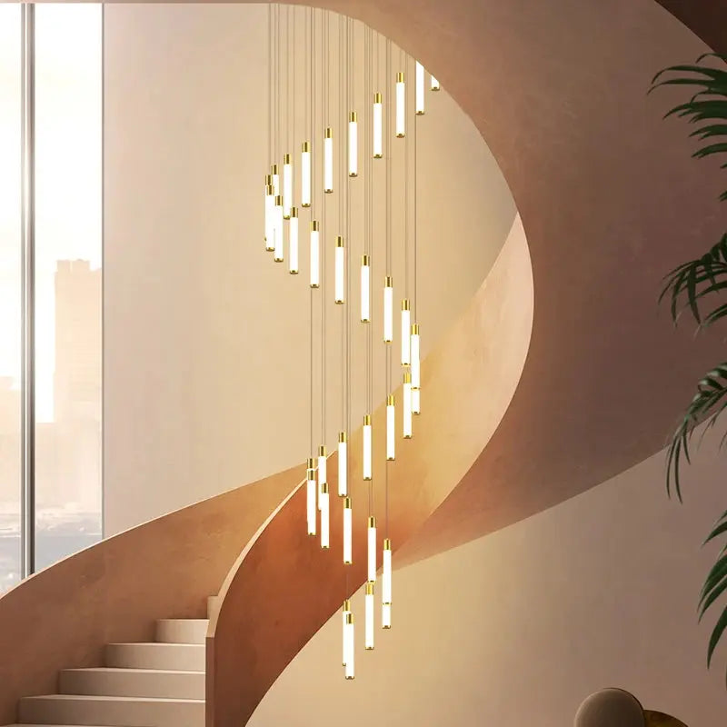 Black/Gold Long Hanging Led Chandelier for Stairwell  Seus Lighting