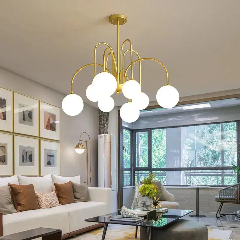 8 Light Led Glass Ball Chandelier Black/Gold  Seus Lighting