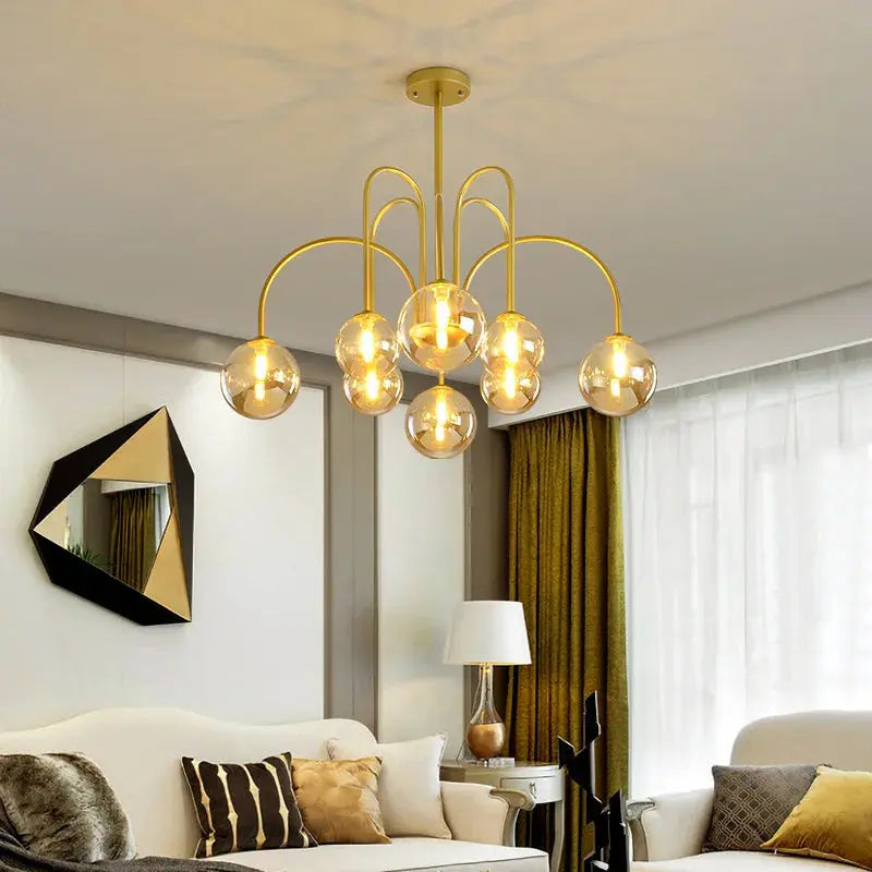 8 Light Led Glass Ball Chandelier Black/Gold  Seus Lighting